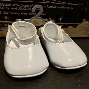 White Patent Leather Look Mary Janes With Bow